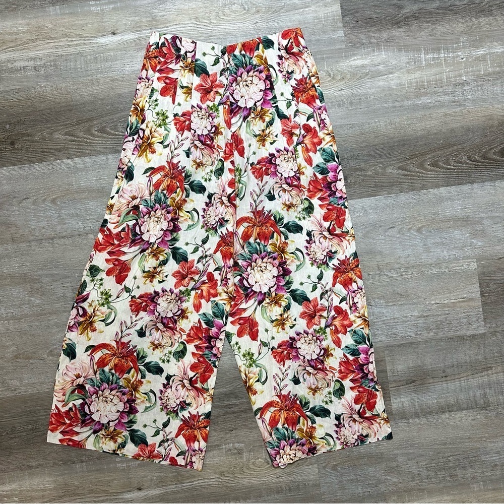NEW LANHTROPY culotte linen pants in Full Bloom Print Small NWT wide leg - Picture 7 of 14